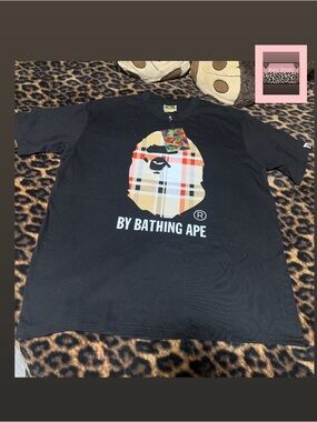 🖤🖤🖤Bape Black T-Shirt with Multicolor Plaid Ape Head